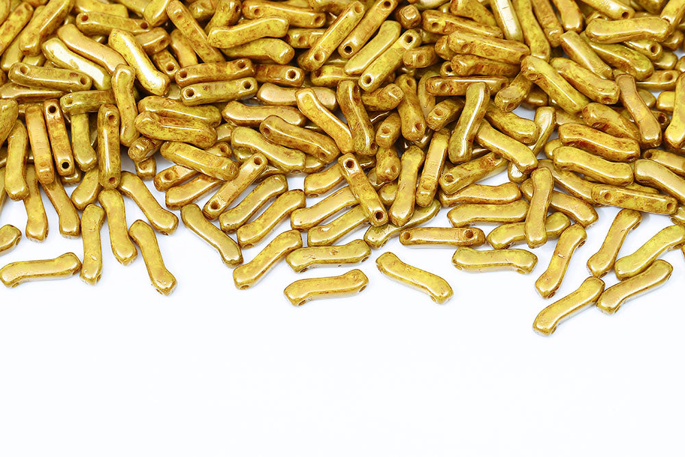 Z Beads 3×10mm Opaque Lemon Violet Terracotta 2-Hole Czech Beads