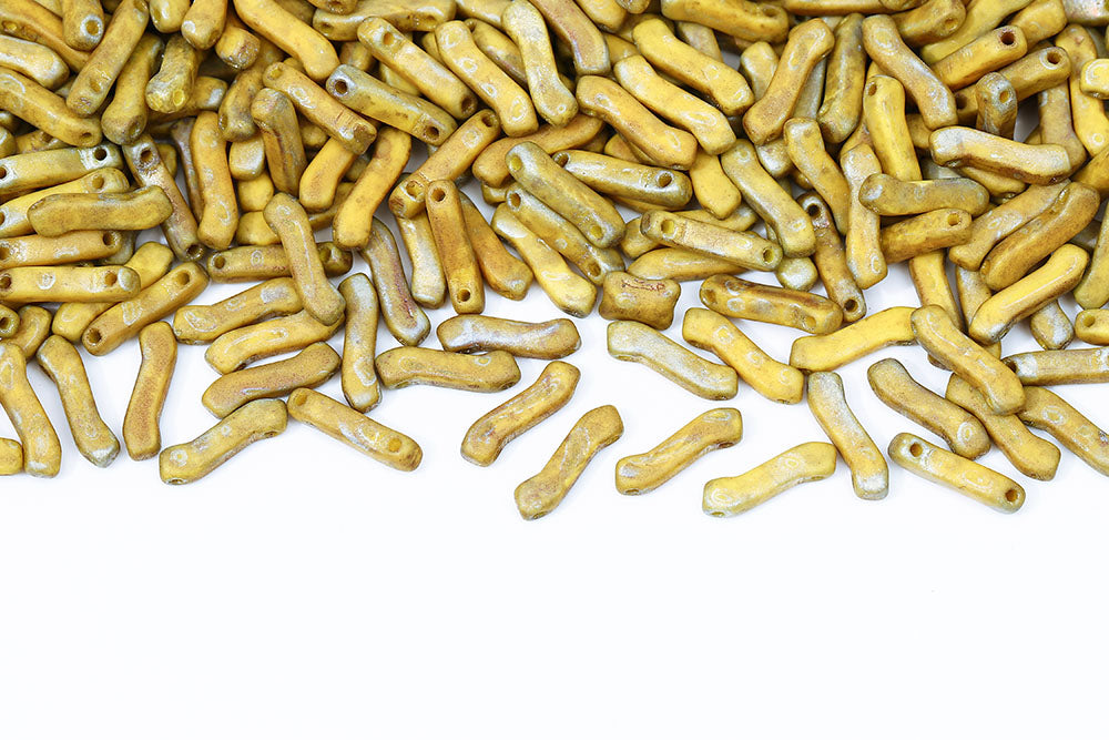 Z Beads 3×10mm Lemon Nebula Matt 2-Hole Czech Beads