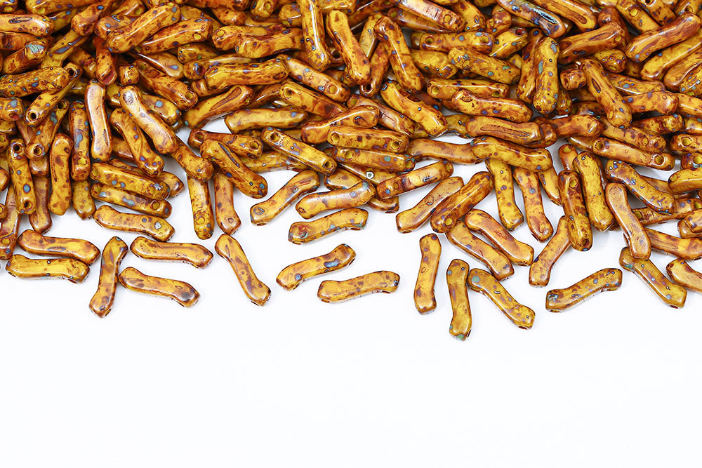 Z Beads 3×10mm Lemon Travertin 2-Hole Czech Beads