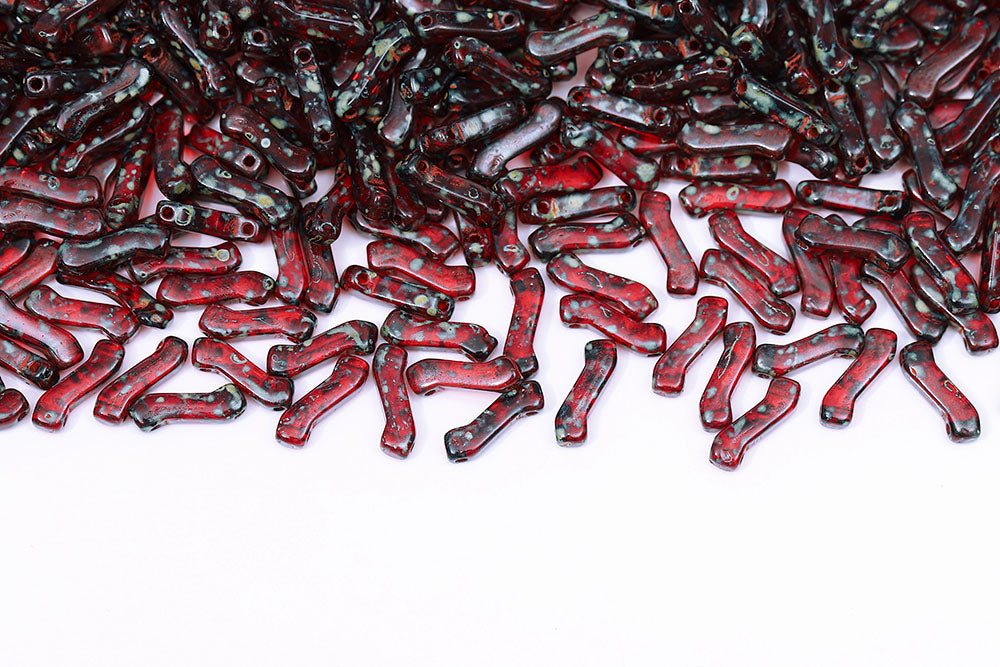 Z Beads 3×10mm Ruby Travertin 2-Hole Czech Beads