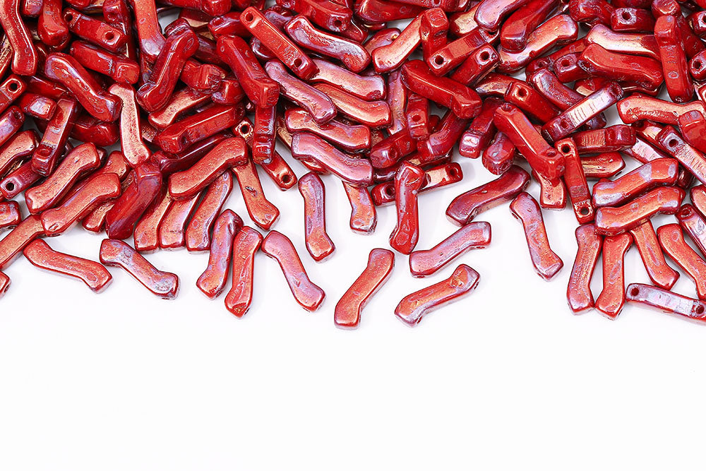 Z Beads 3×10mm Opaque Coral Red Nebula 2-Hole Czech Beads